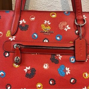 Coach Red Multicolor Floral Tote Bag